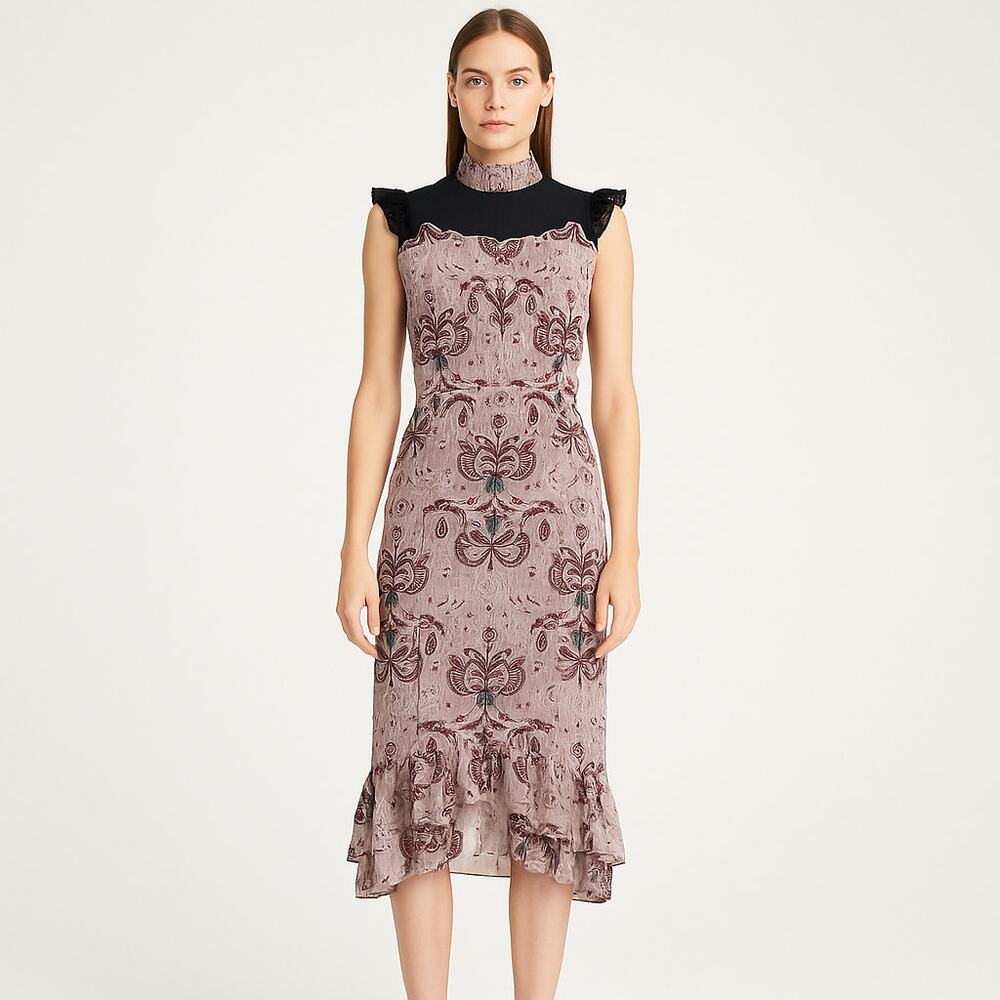 Saloni Isla Scallop Dress - Sleeves Altered - Size 4 - Picture 1 of 9